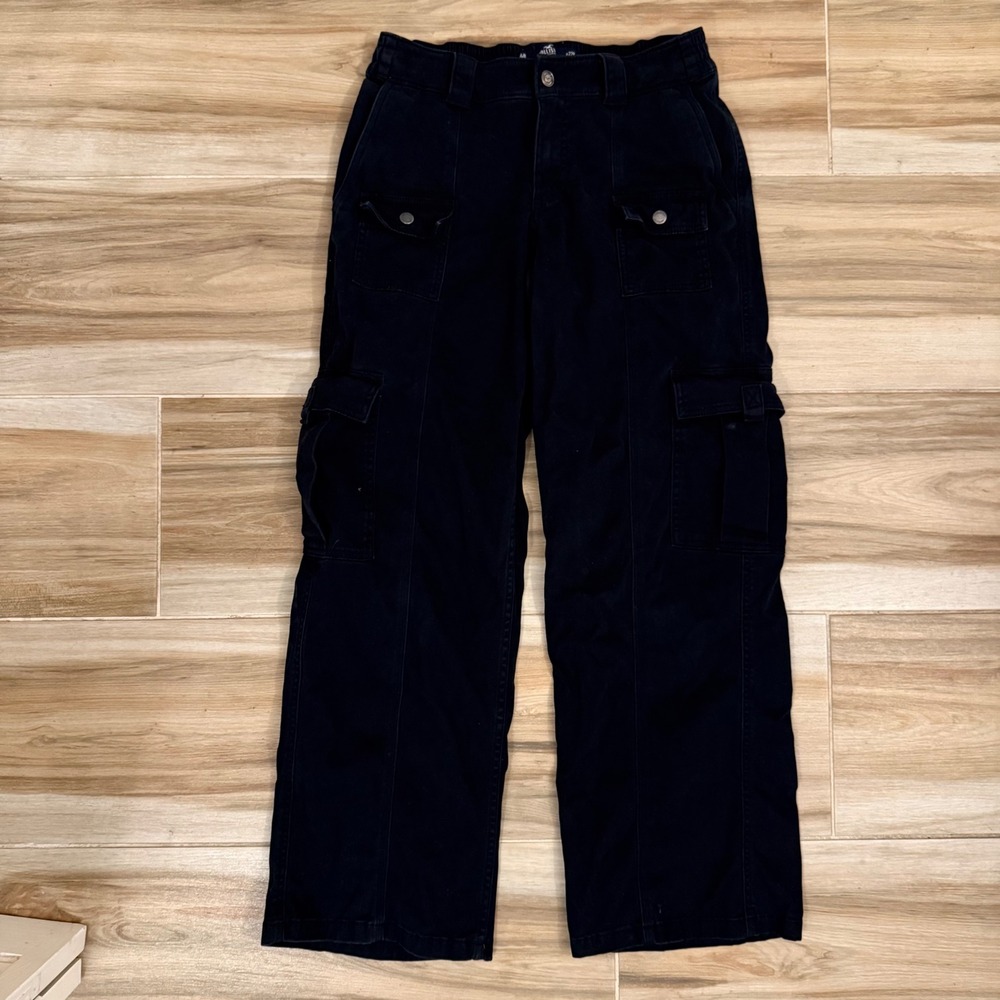 Hollister Low Rise Baggy Cargo Pants Black Wide Leg Utility Y2K 29x28.5